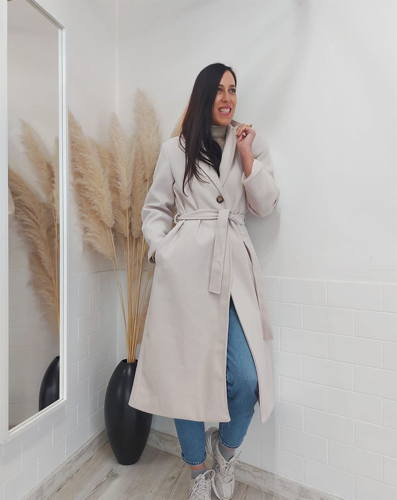 ABRIGO PAÑO LARGO BEIGE - Imagen 1