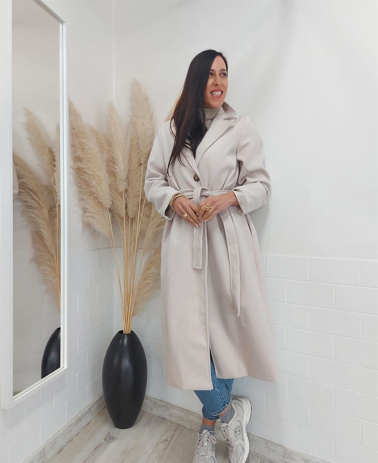 ABRIGO PAÑO LARGO BEIGE - Imagen 4