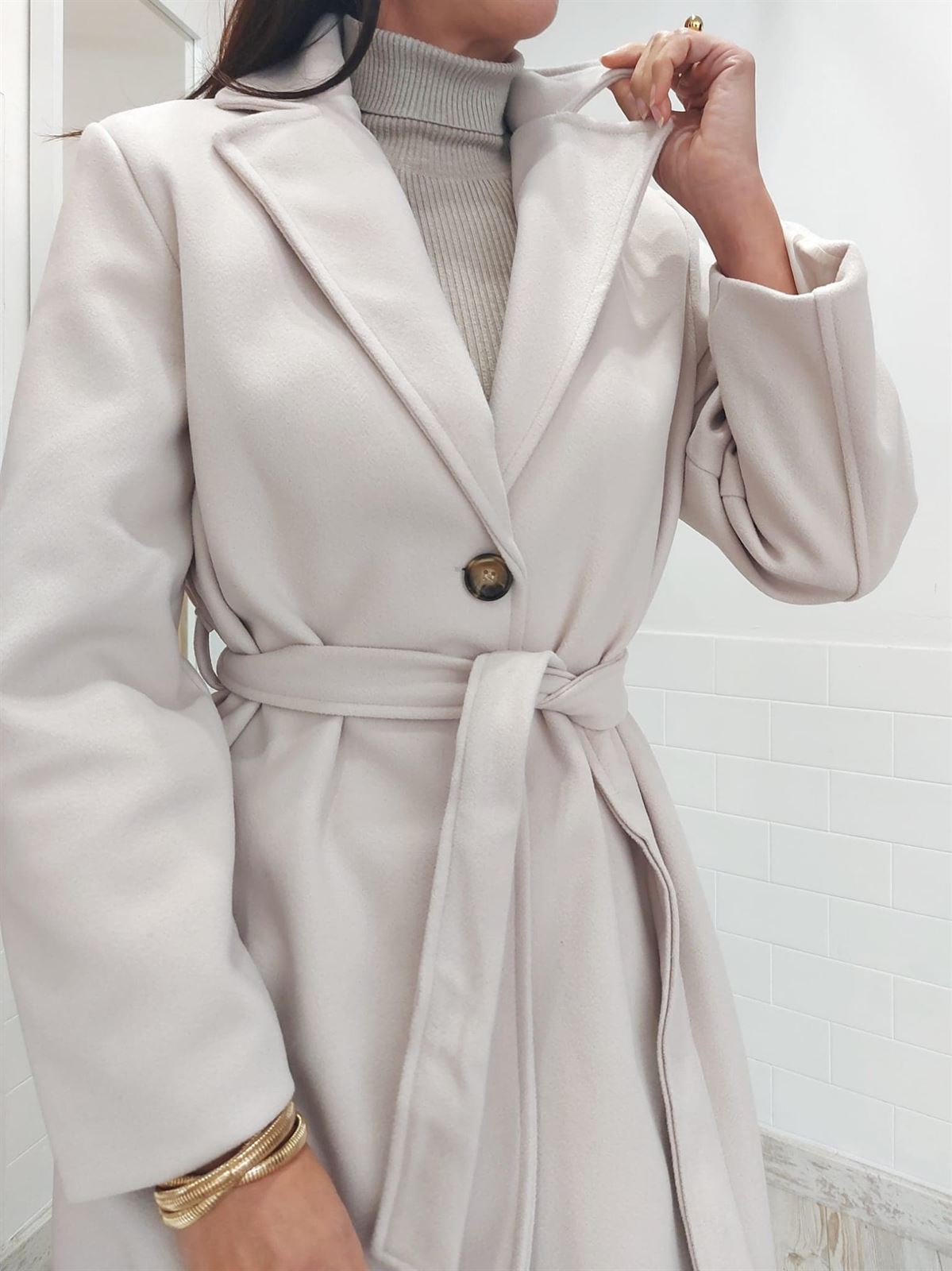 ABRIGO PAÑO LARGO BEIGE - Imagen 5