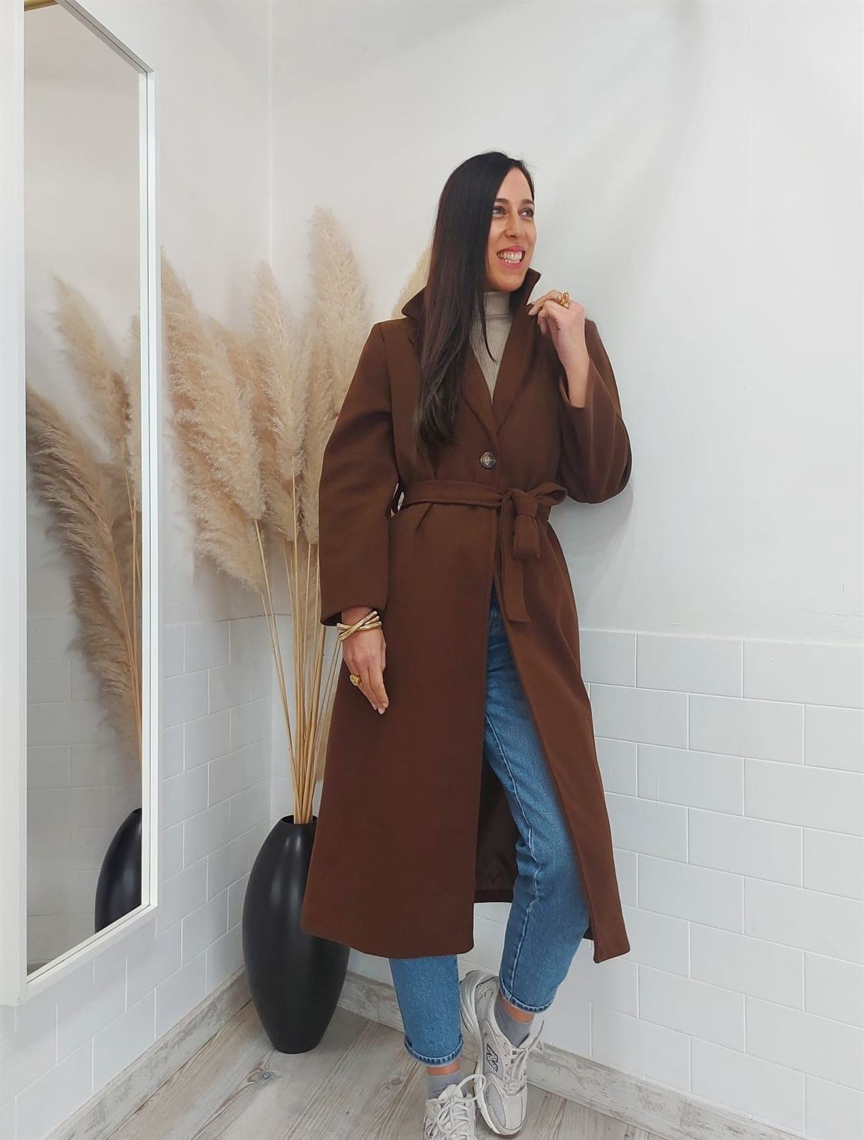 ABRIGO PAÑO LARGO CHOCOLATE - Imagen 1