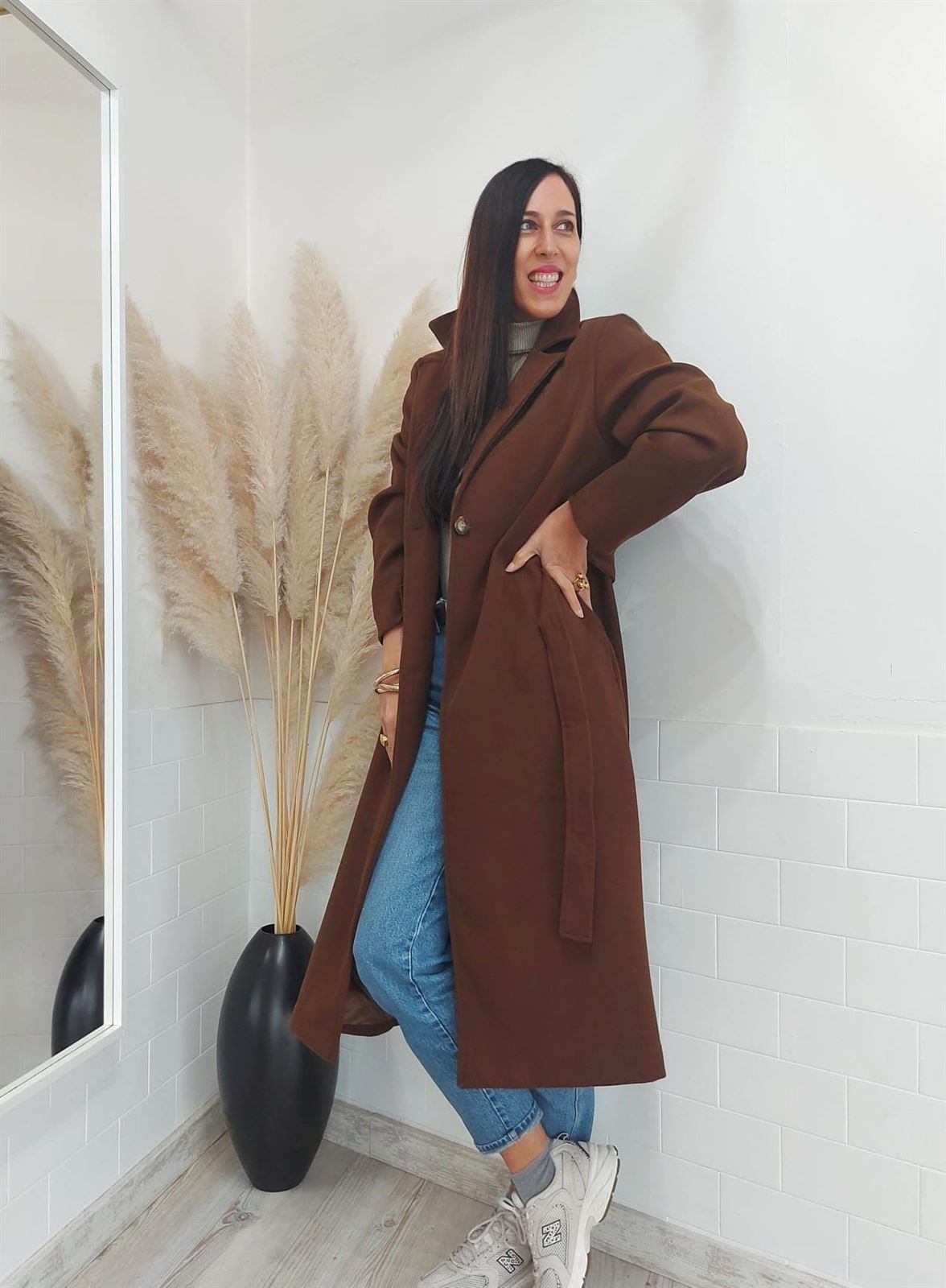 ABRIGO PAÑO LARGO CHOCOLATE - Imagen 3