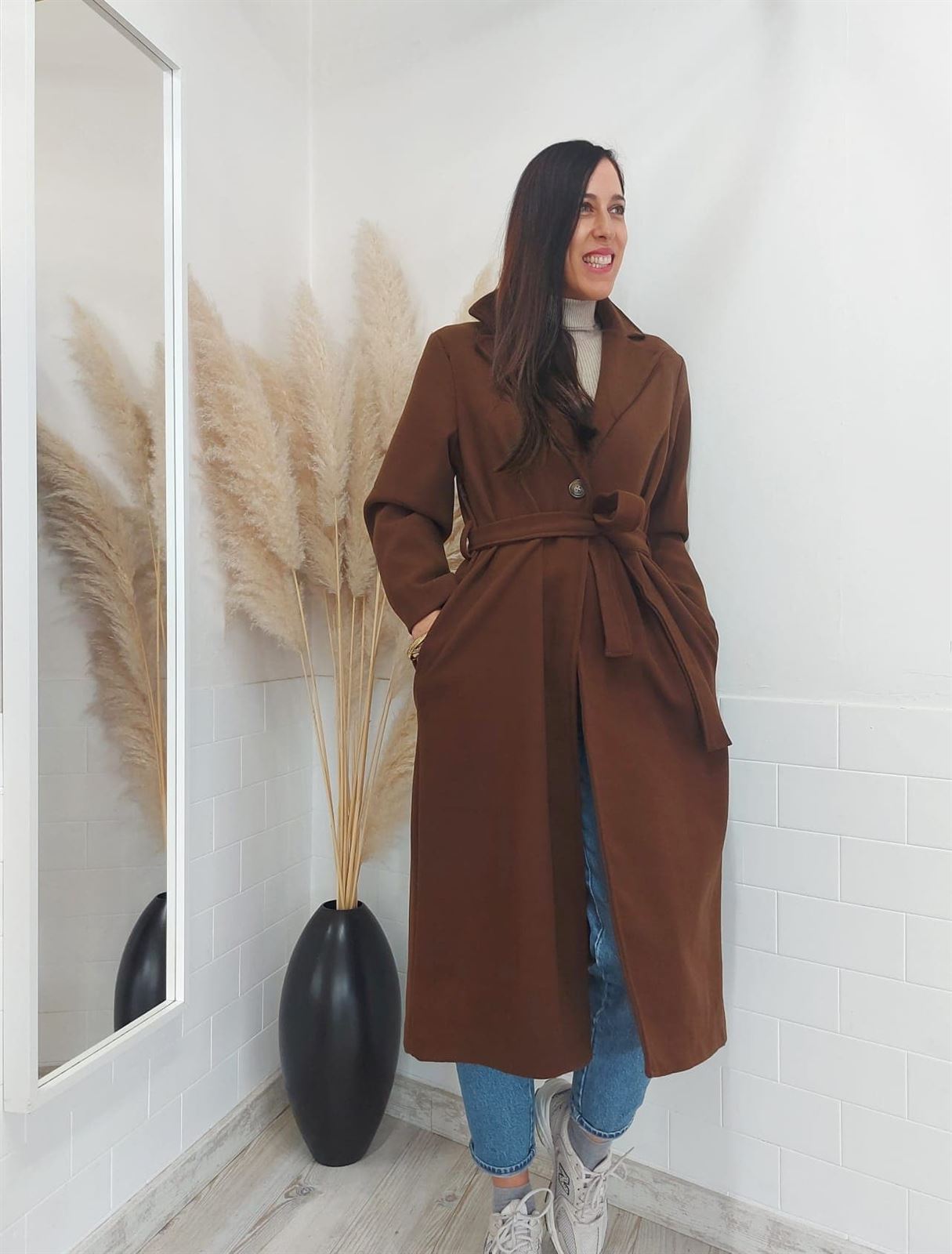 ABRIGO PAÑO LARGO CHOCOLATE - Imagen 5