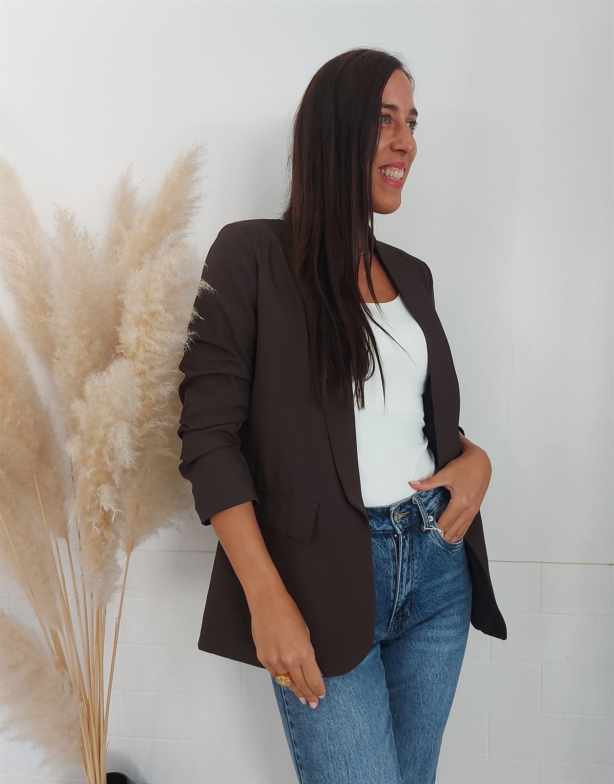 BLAZER MANGA FRUNCIDA CHOCOLATE - Imagen 5