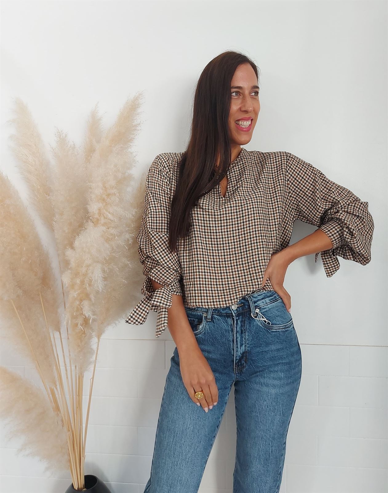 BLUSA CUADROS LAZO PUÑO - Imagen 3