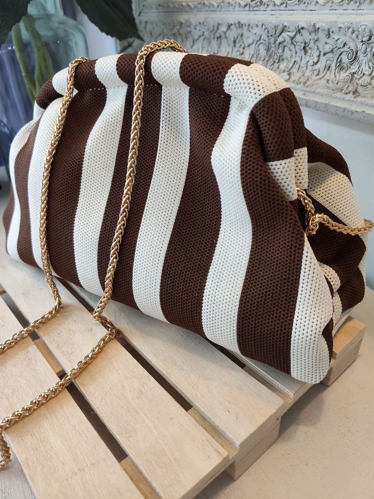 BOLSO RAYAS CHOCOLATE - Imagen 1