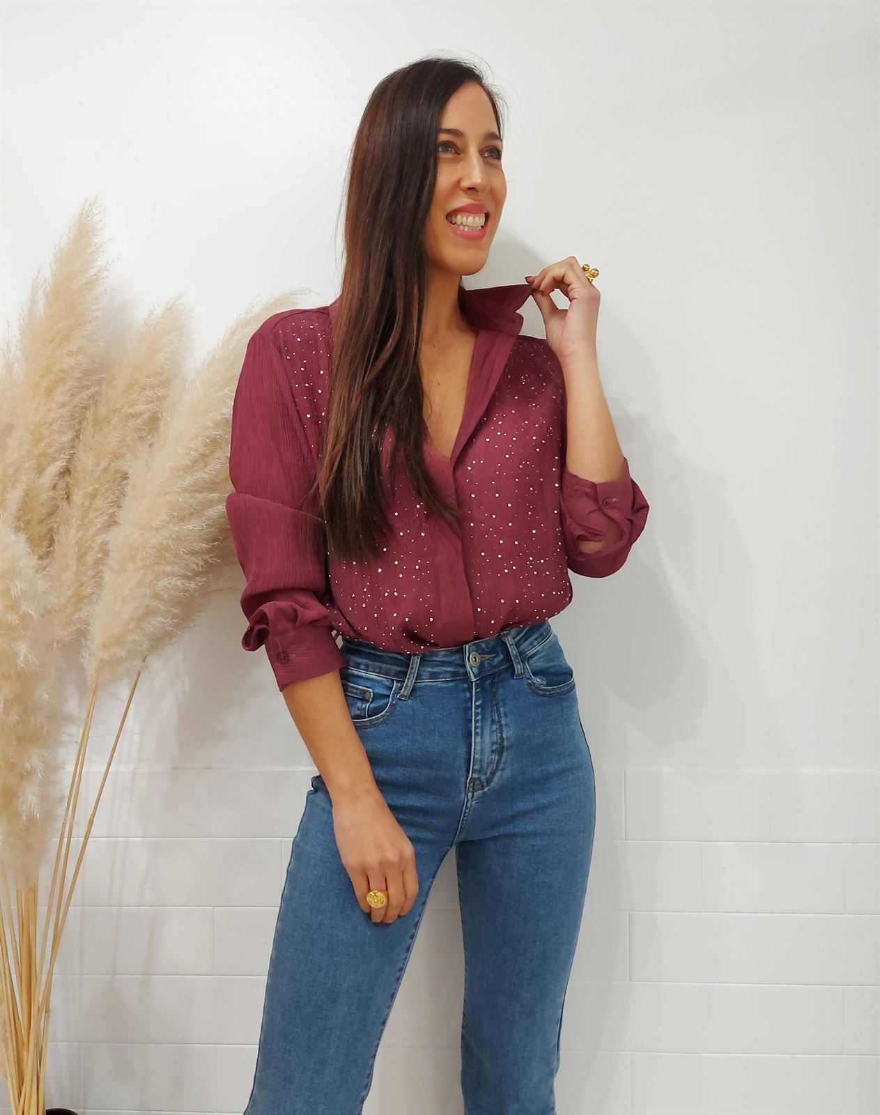 CAMISA BRILLOS BURDEOS - Imagen 1