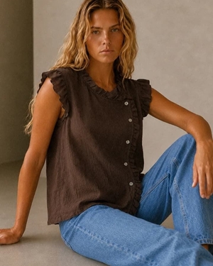 CAMISA VOLANTE CHOCOLATE - Imagen 1