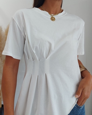 CAMISETA DESIGUAL FRUNCIDO BLANCA - Imagen 2