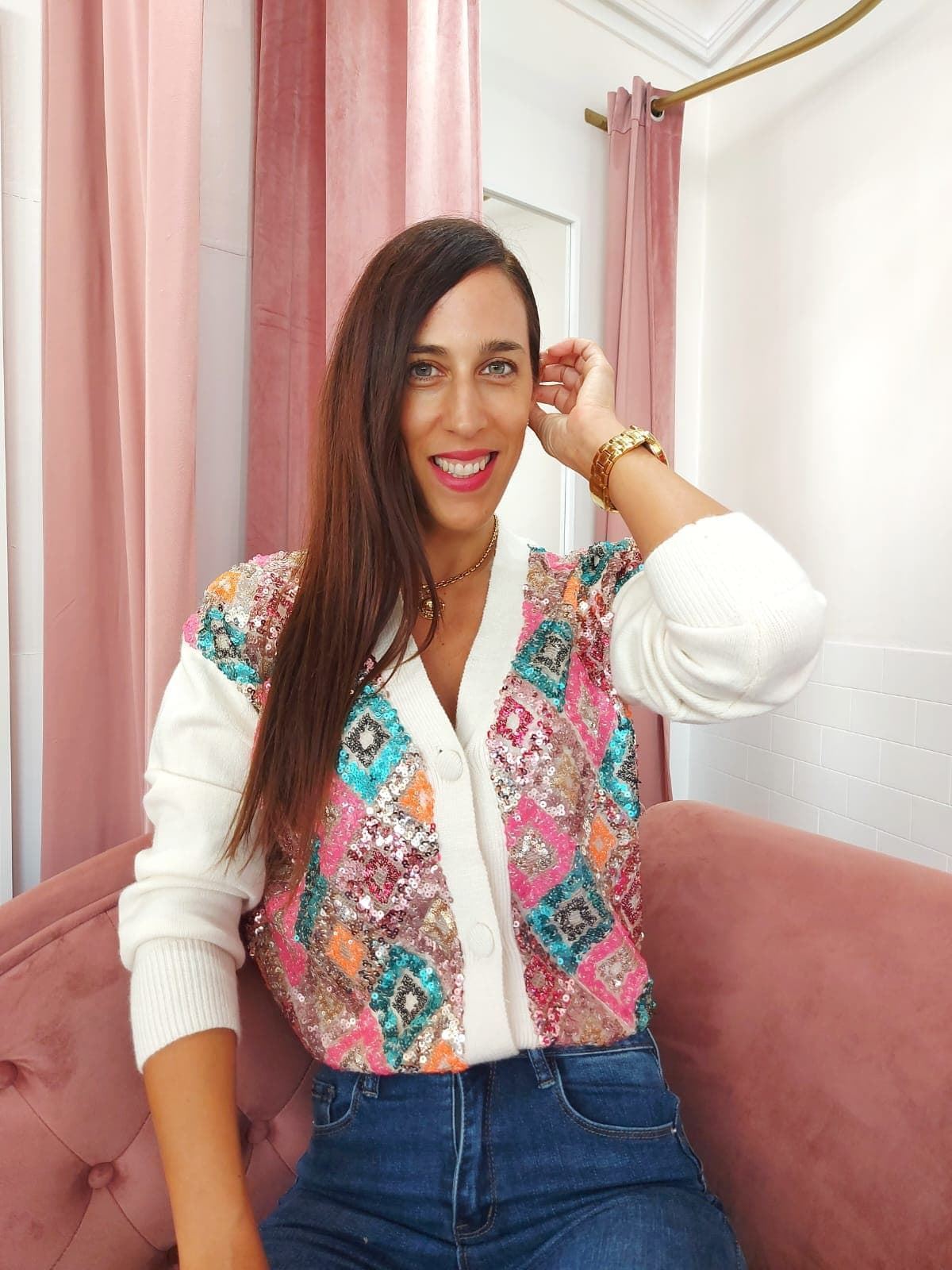 CHAQUETA BEIGE LENTEJUELAS - Imagen 1