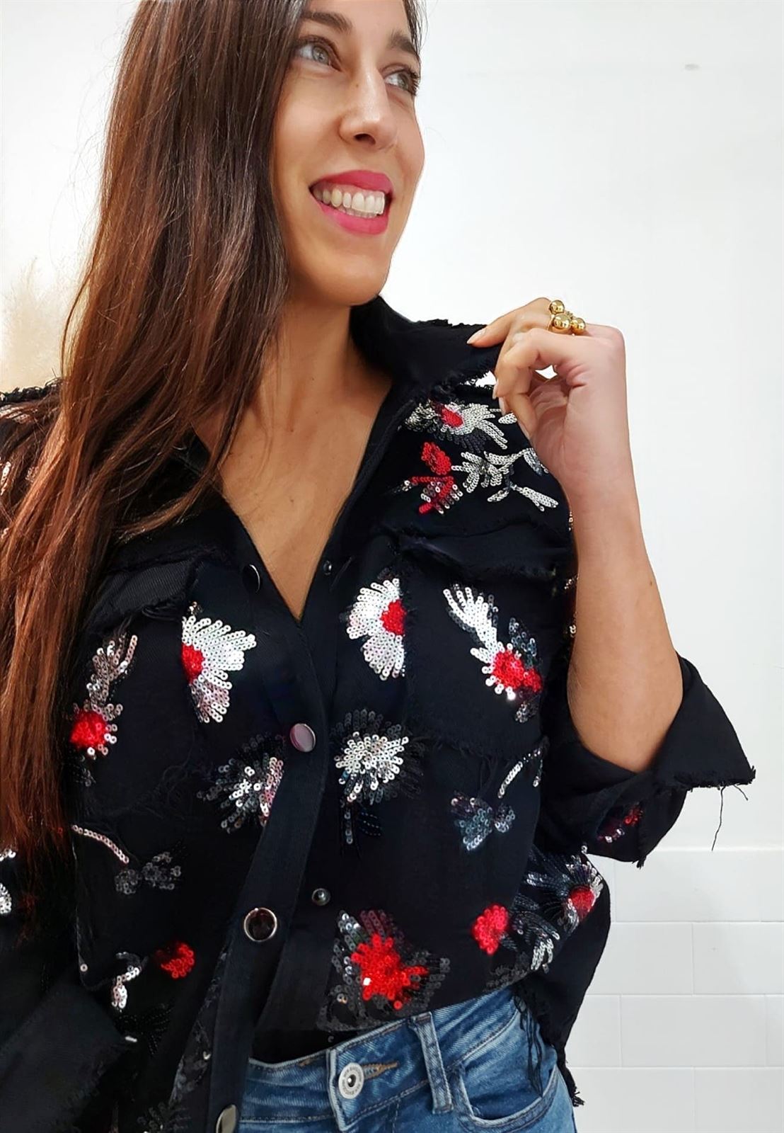 CHAQUETA DENIM LENTEJUELAS - Imagen 4