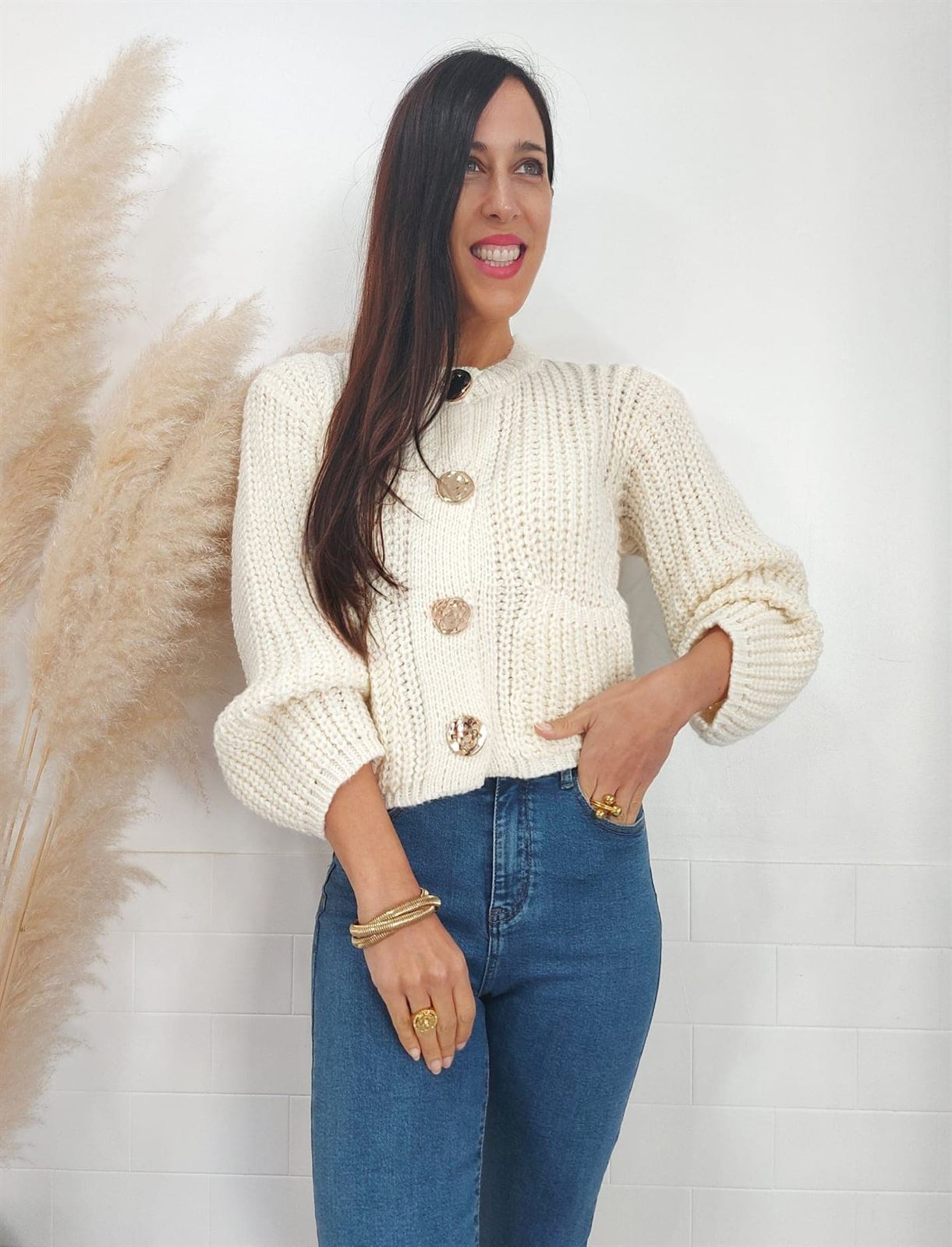 CHAQUETA PUNTO BEIGE - Imagen 1