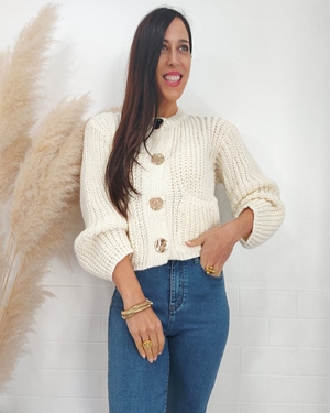CHAQUETA PUNTO BEIGE - Imagen 1