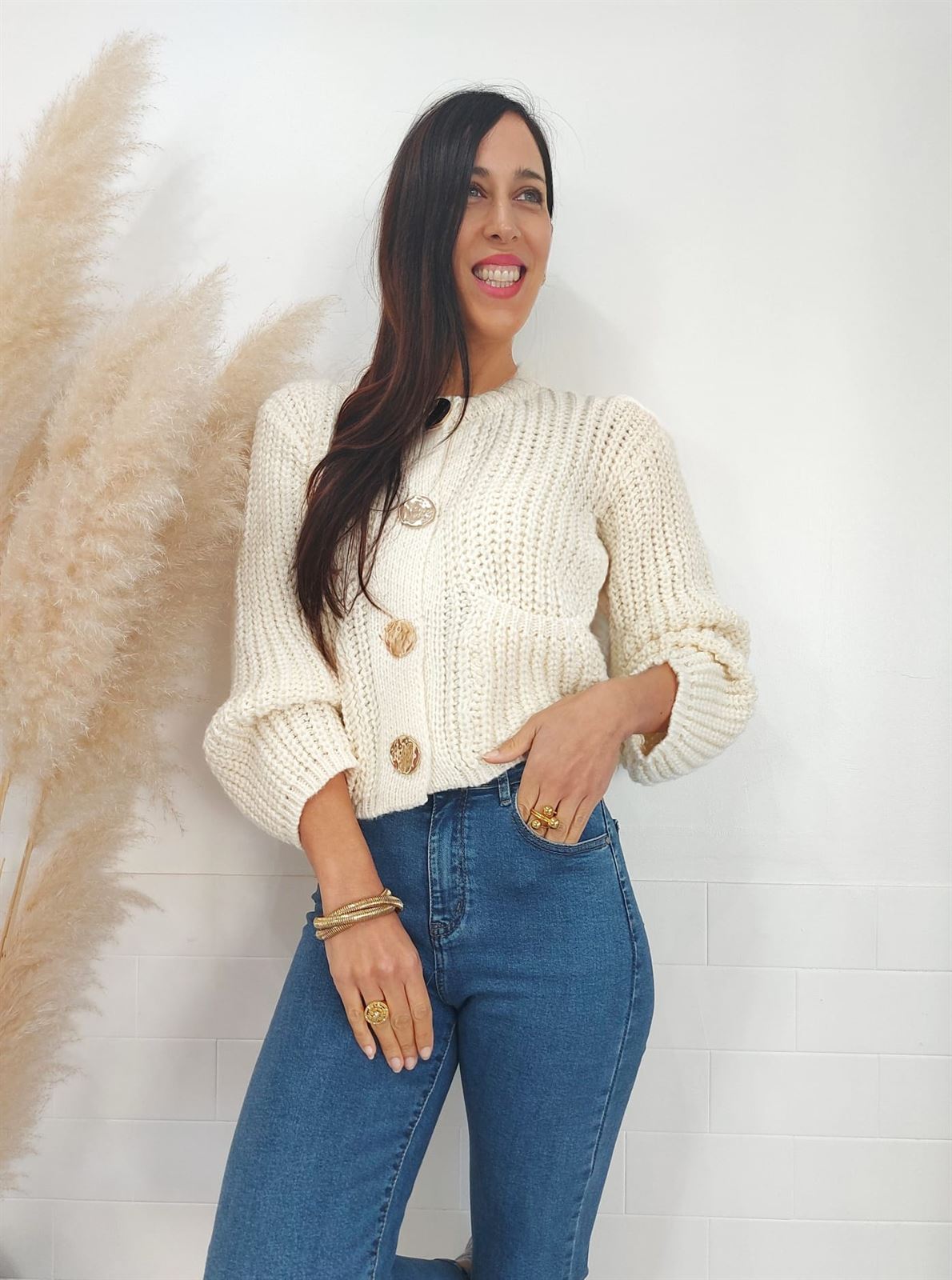 CHAQUETA PUNTO BEIGE - Imagen 3