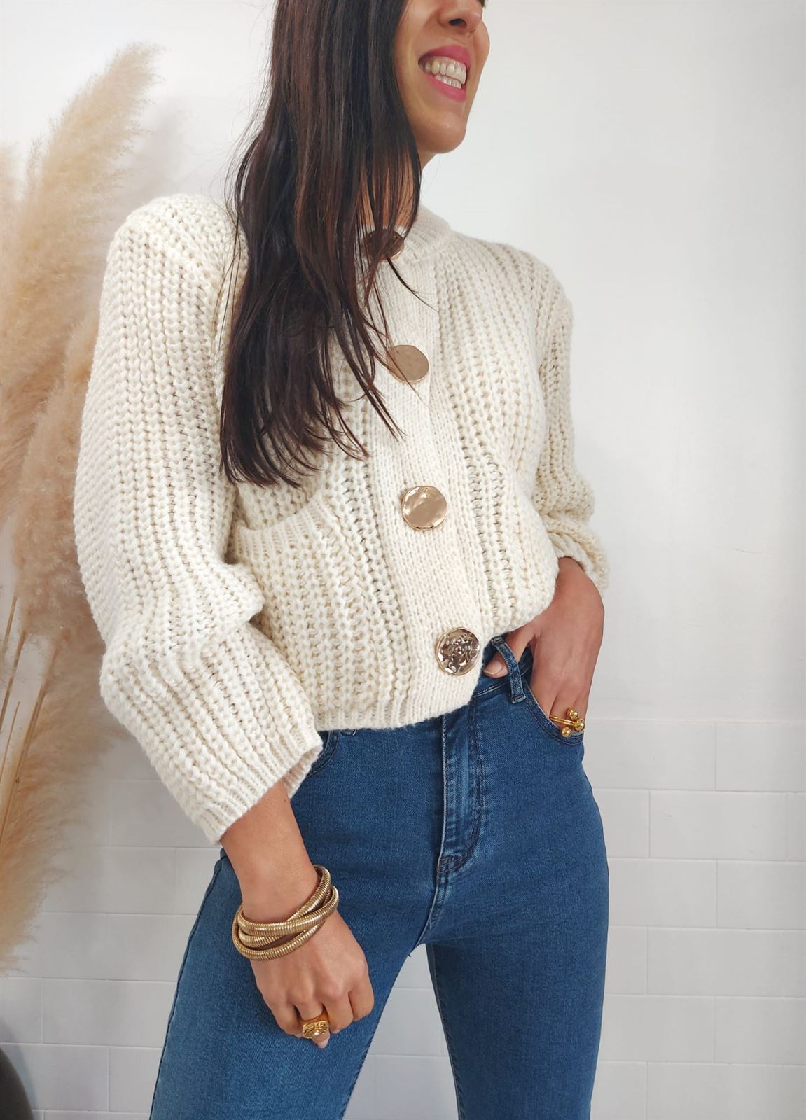 CHAQUETA PUNTO BEIGE - Imagen 4