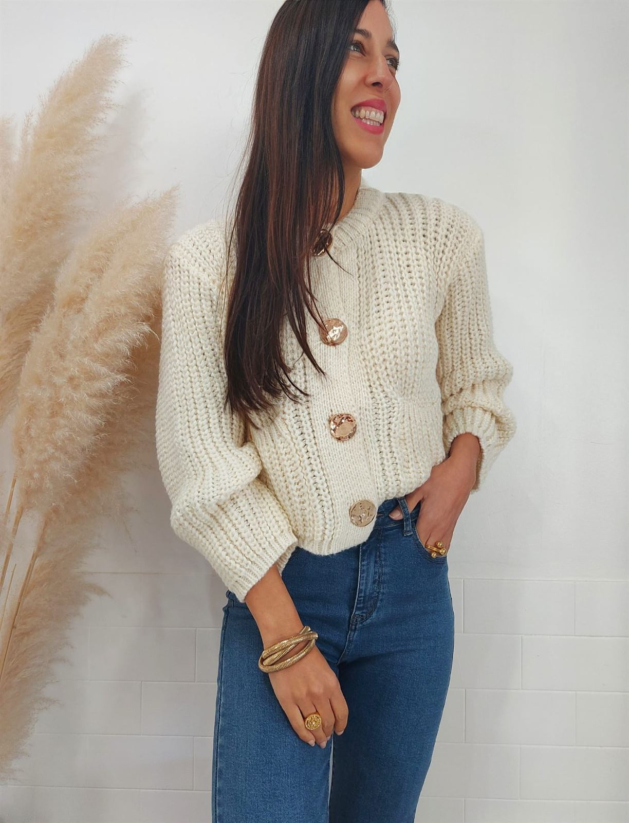CHAQUETA PUNTO BEIGE - Imagen 6