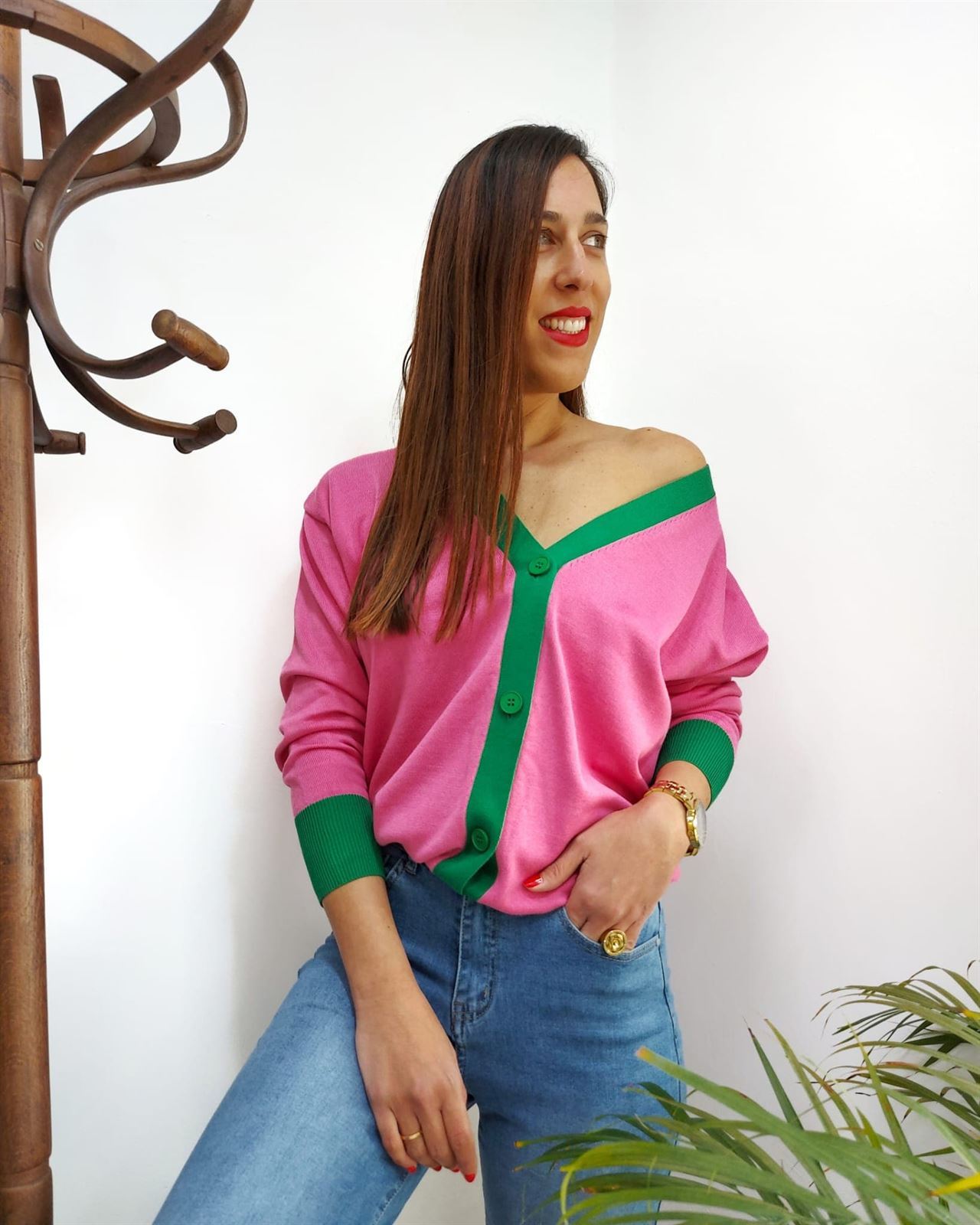 CHAQUETA PUNTO FUCSIA - Imagen 1