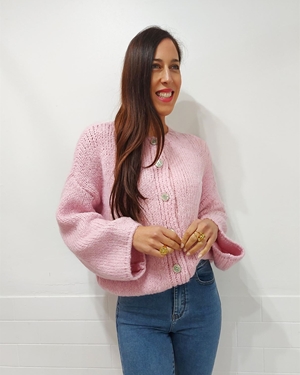 CHAQUETA PUNTO GRUESO ROSA - Imagen 1