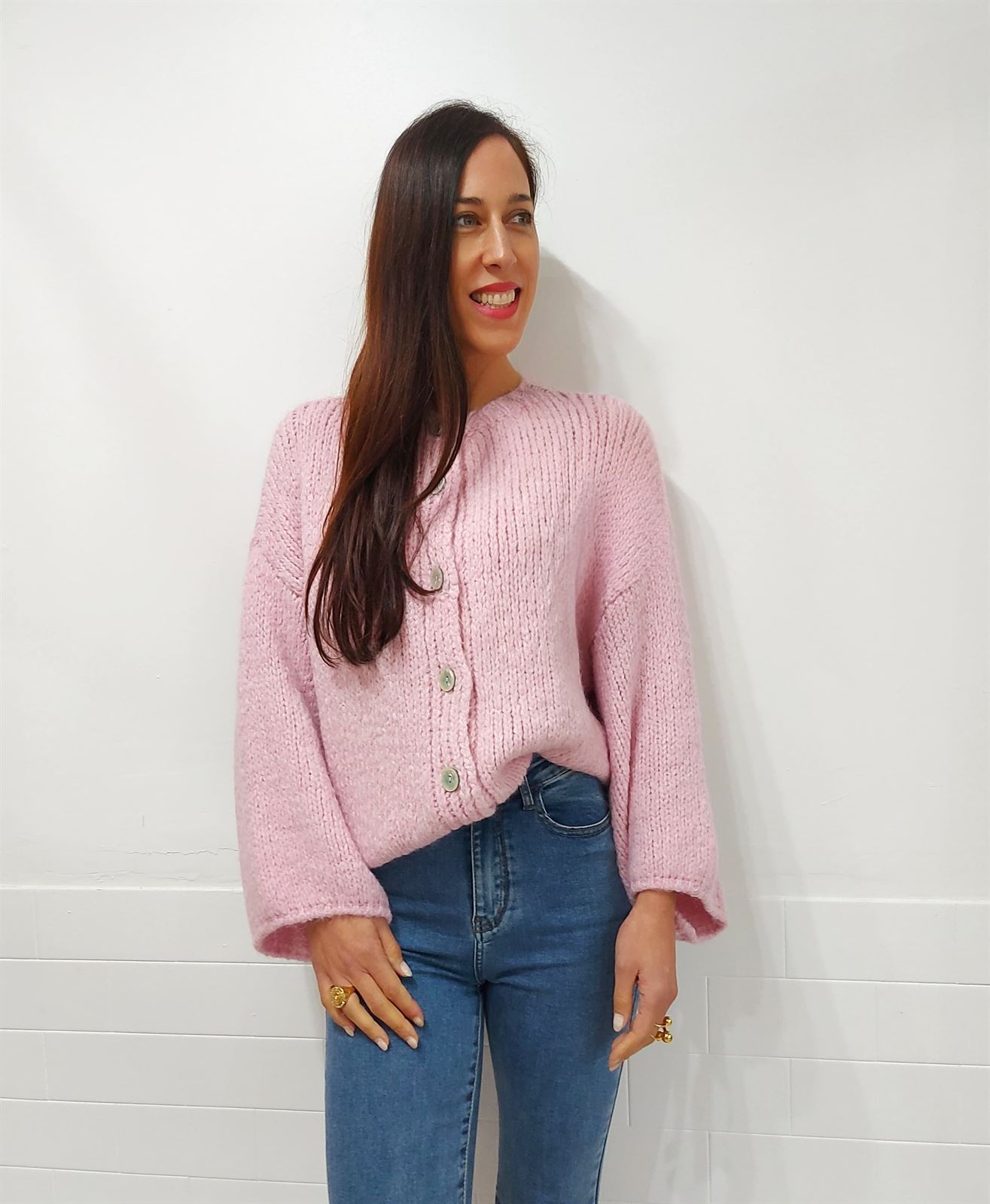 CHAQUETA PUNTO GRUESO ROSA - Imagen 3