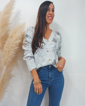 CHAQUETA PUNTO LENTEJUELA GRIS - Imagen 1