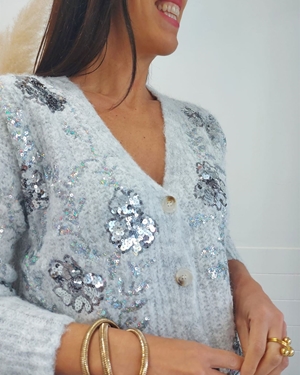 CHAQUETA PUNTO LENTEJUELA GRIS - Imagen 2