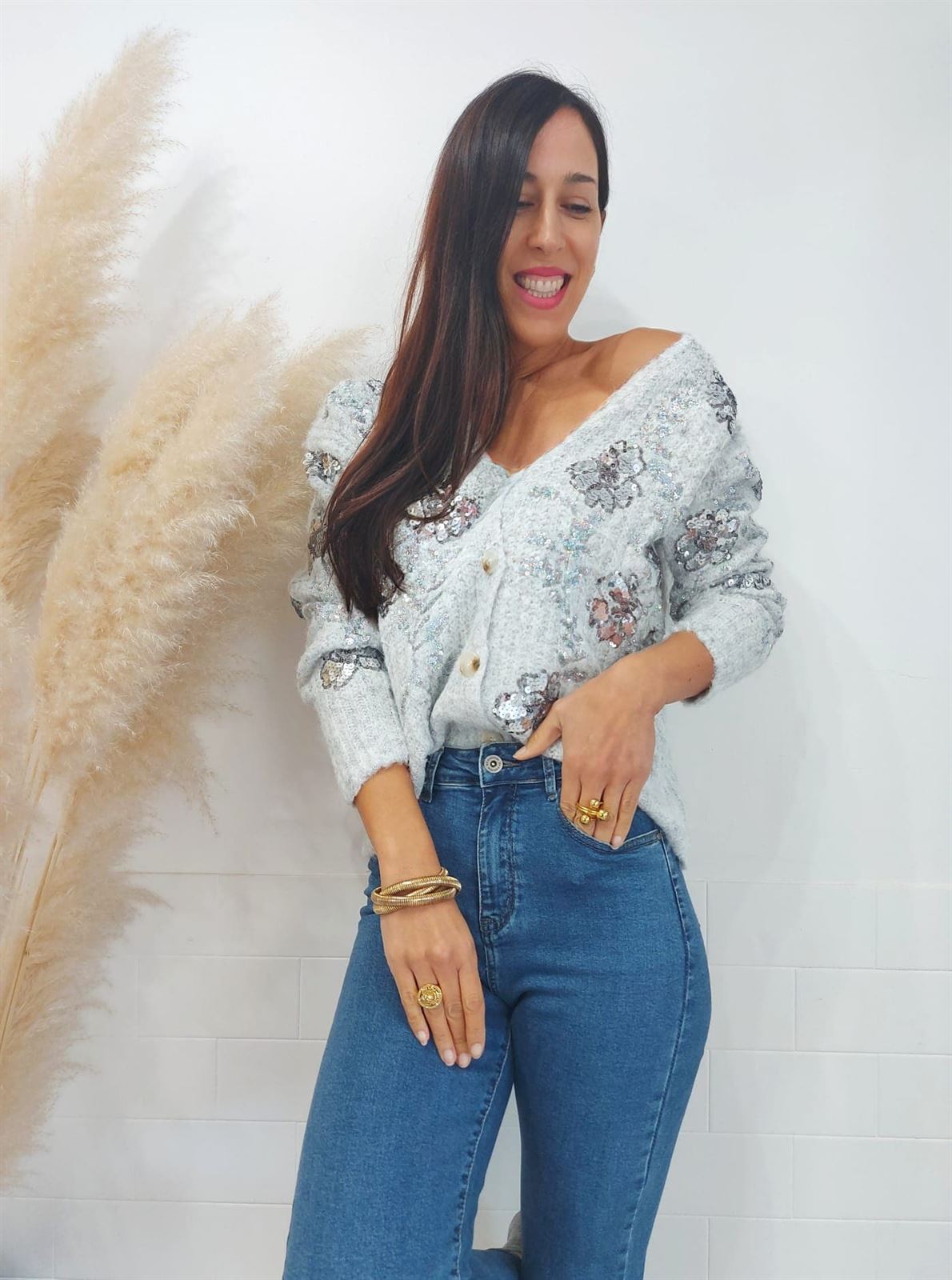 CHAQUETA PUNTO LENTEJUELA GRIS - Imagen 6