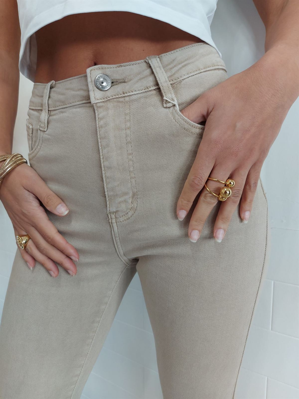 JEANS FLARE BEIGE - Imagen 2