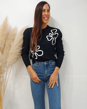 JERSEY BORDADO FLOR NEGRO - Imagen 1