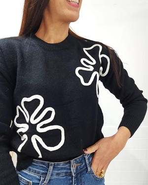 JERSEY BORDADO FLOR NEGRO - Imagen 2