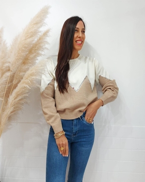 JERSEY LENTEJUELA CAMEL - Imagen 1