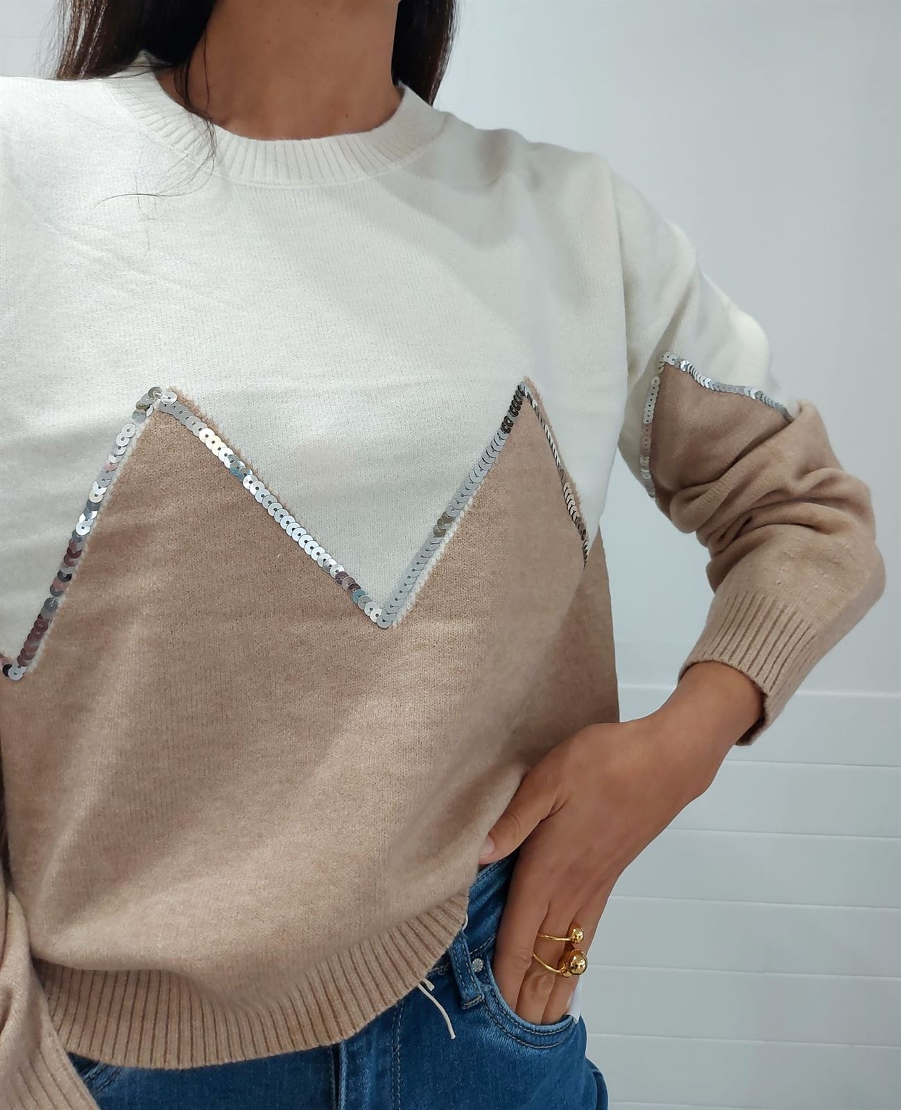 JERSEY LENTEJUELA CAMEL - Imagen 2