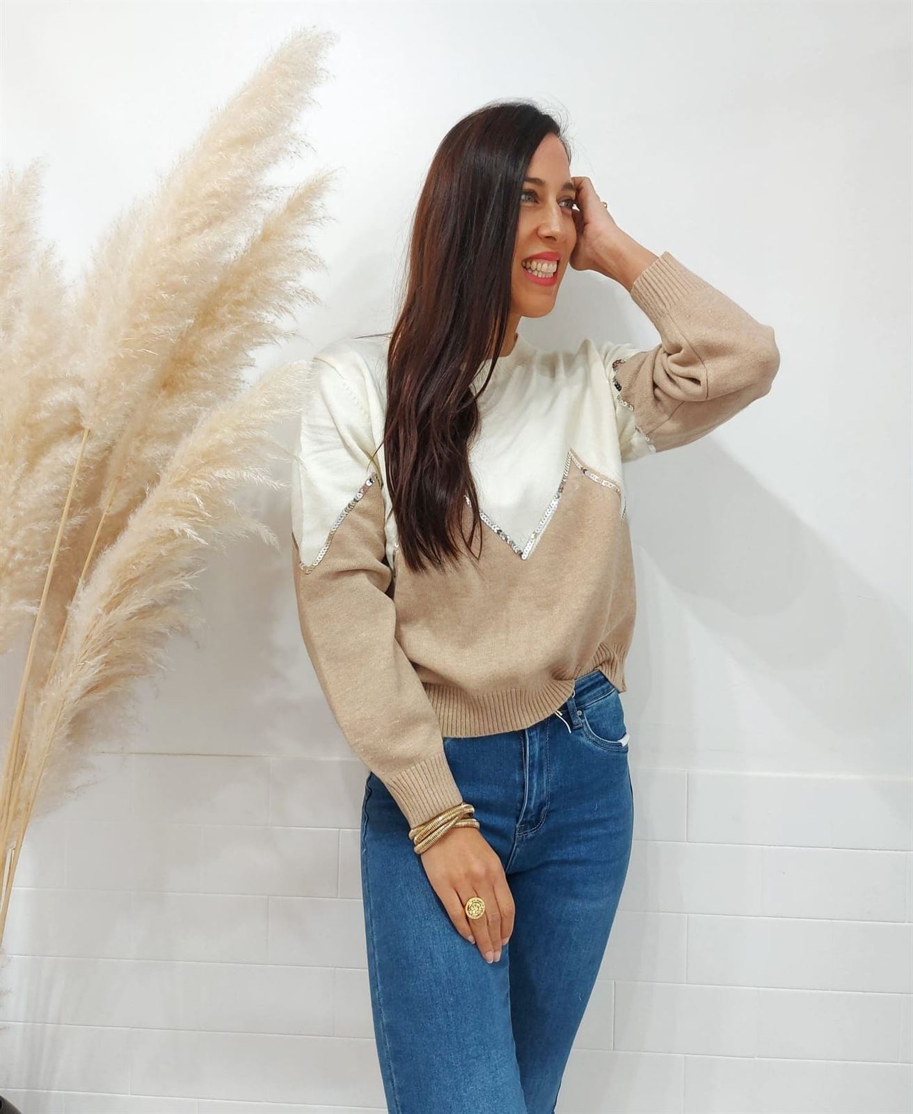 JERSEY LENTEJUELA CAMEL - Imagen 3