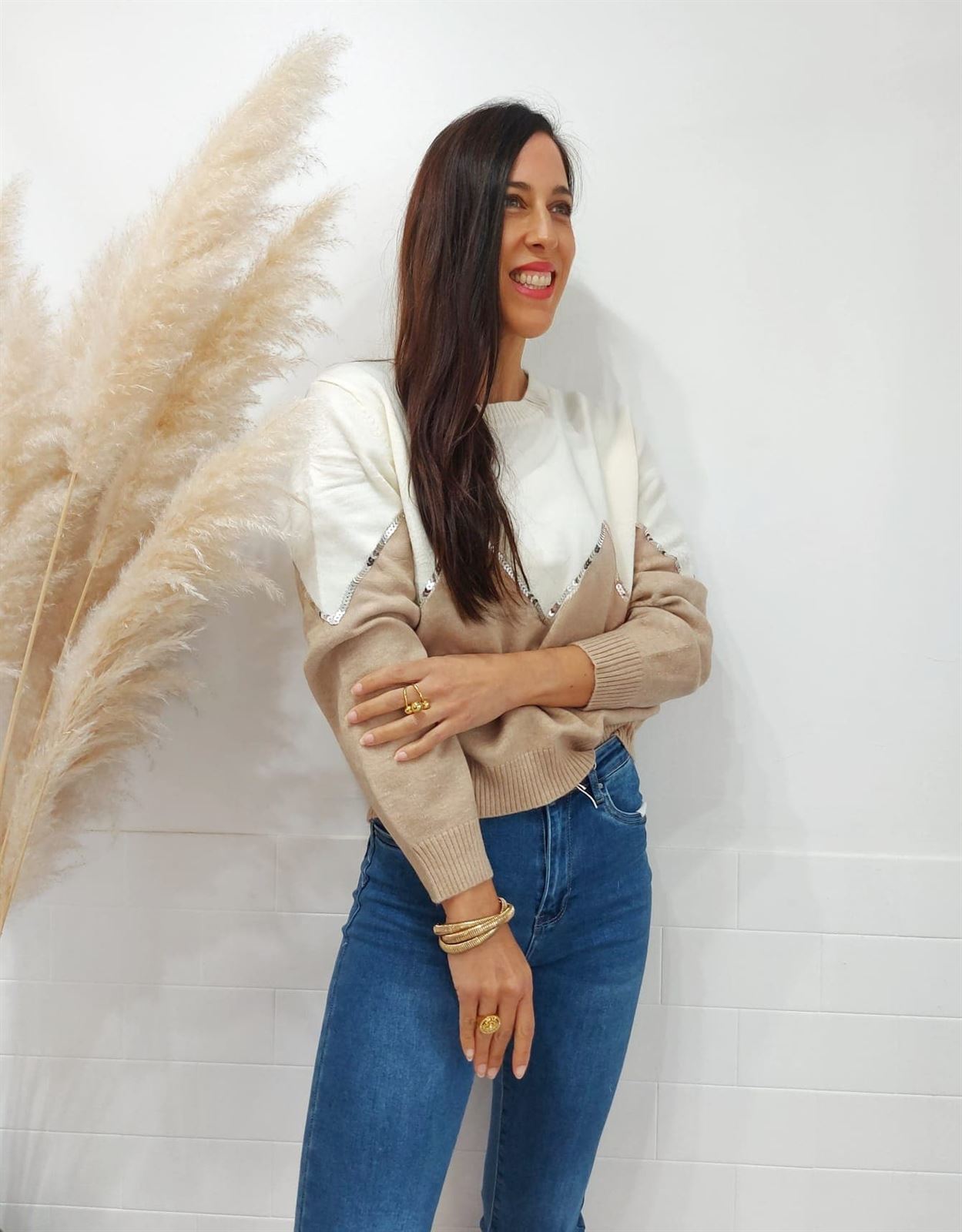 JERSEY LENTEJUELA CAMEL - Imagen 4