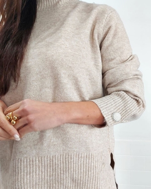 JERSEY LISO BOTÓN BEIGE - Imagen 2