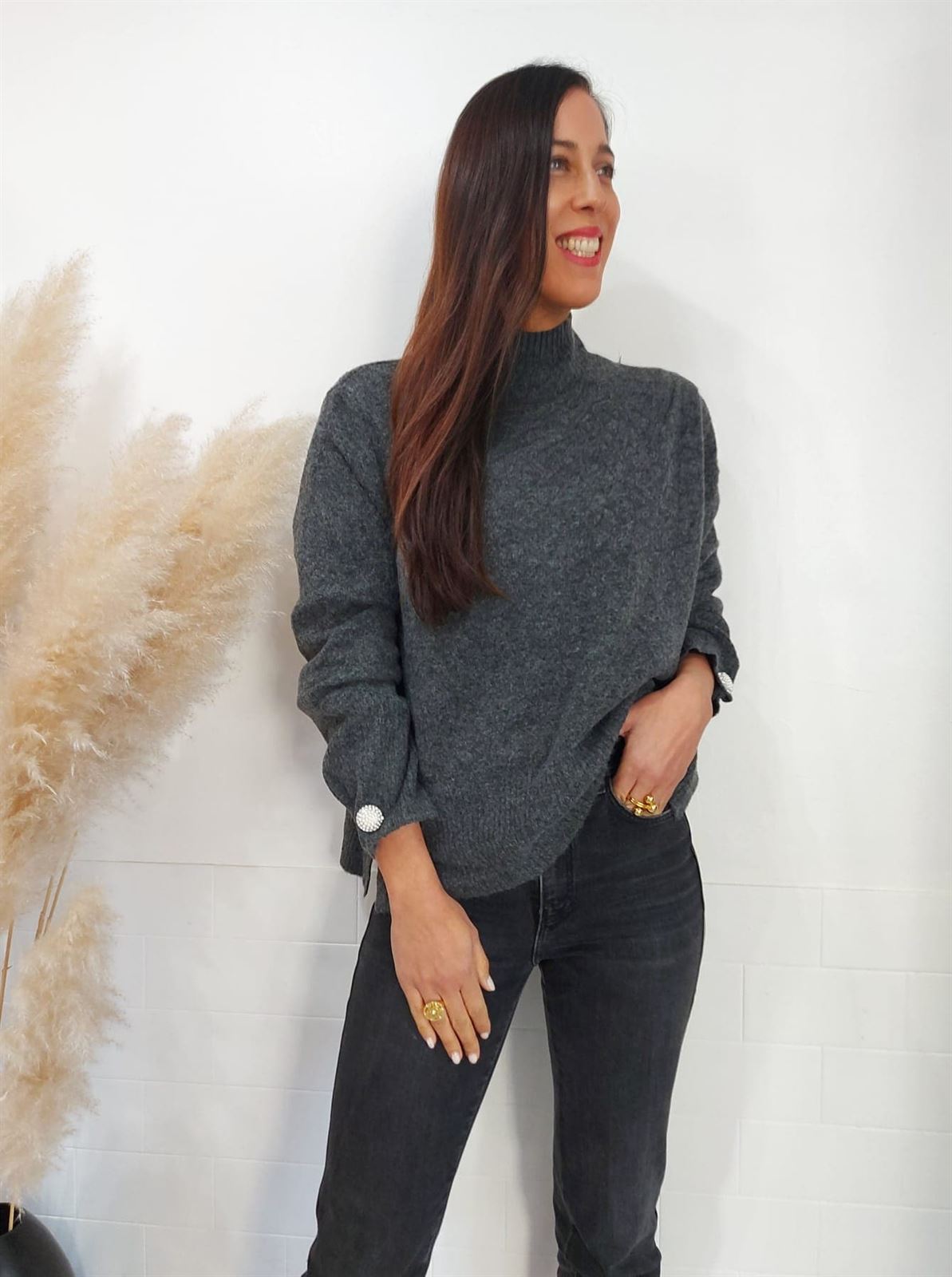 JERSEY LISO BOTÓN GRIS - Imagen 3