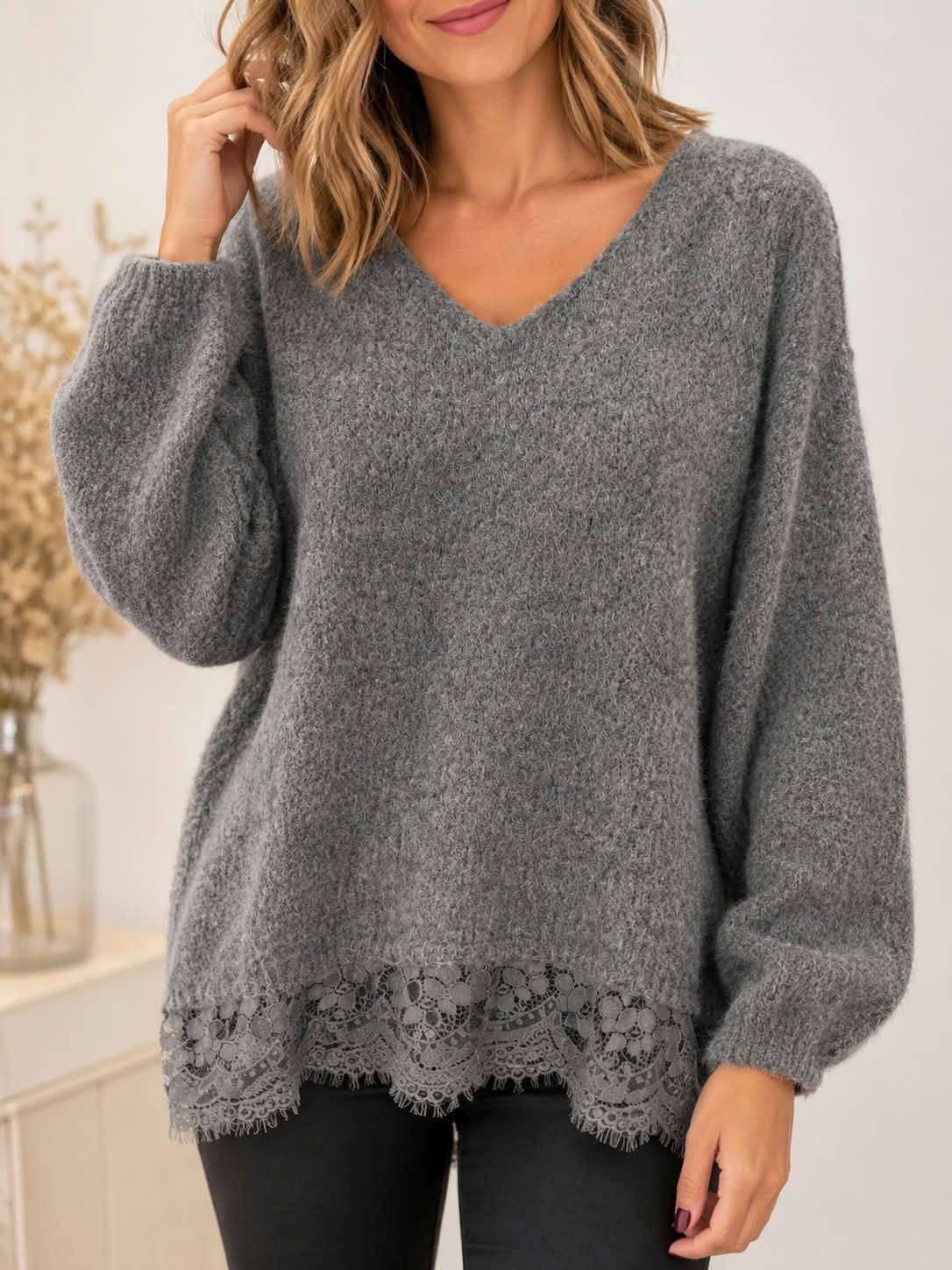 JERSEY OVERSIZE ENCAJE GRIS - Imagen 1