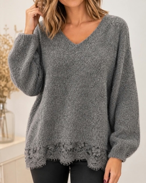 JERSEY OVERSIZE ENCAJE GRIS - Imagen 1