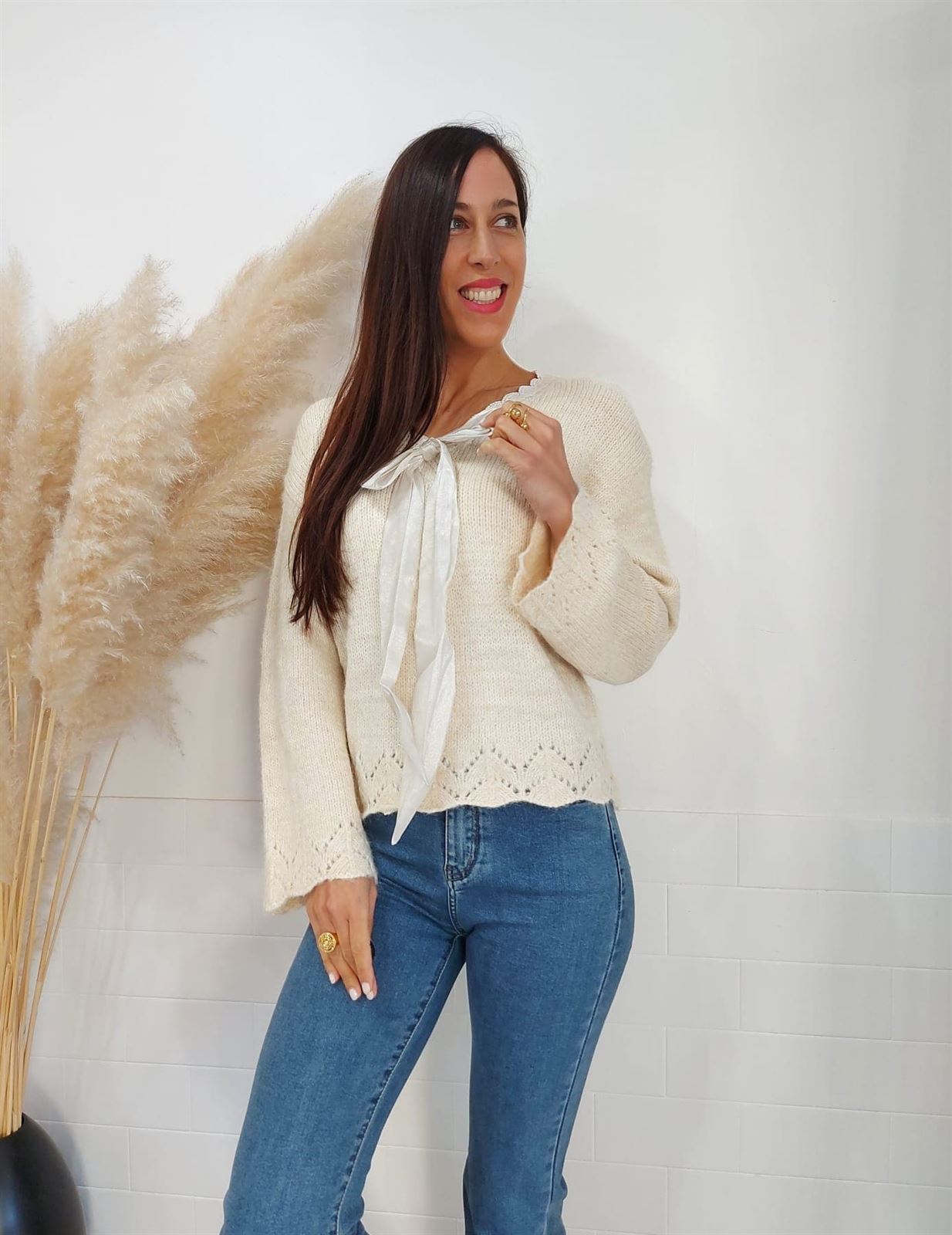 JERSEY PICO LAZO BEIGE - Imagen 4