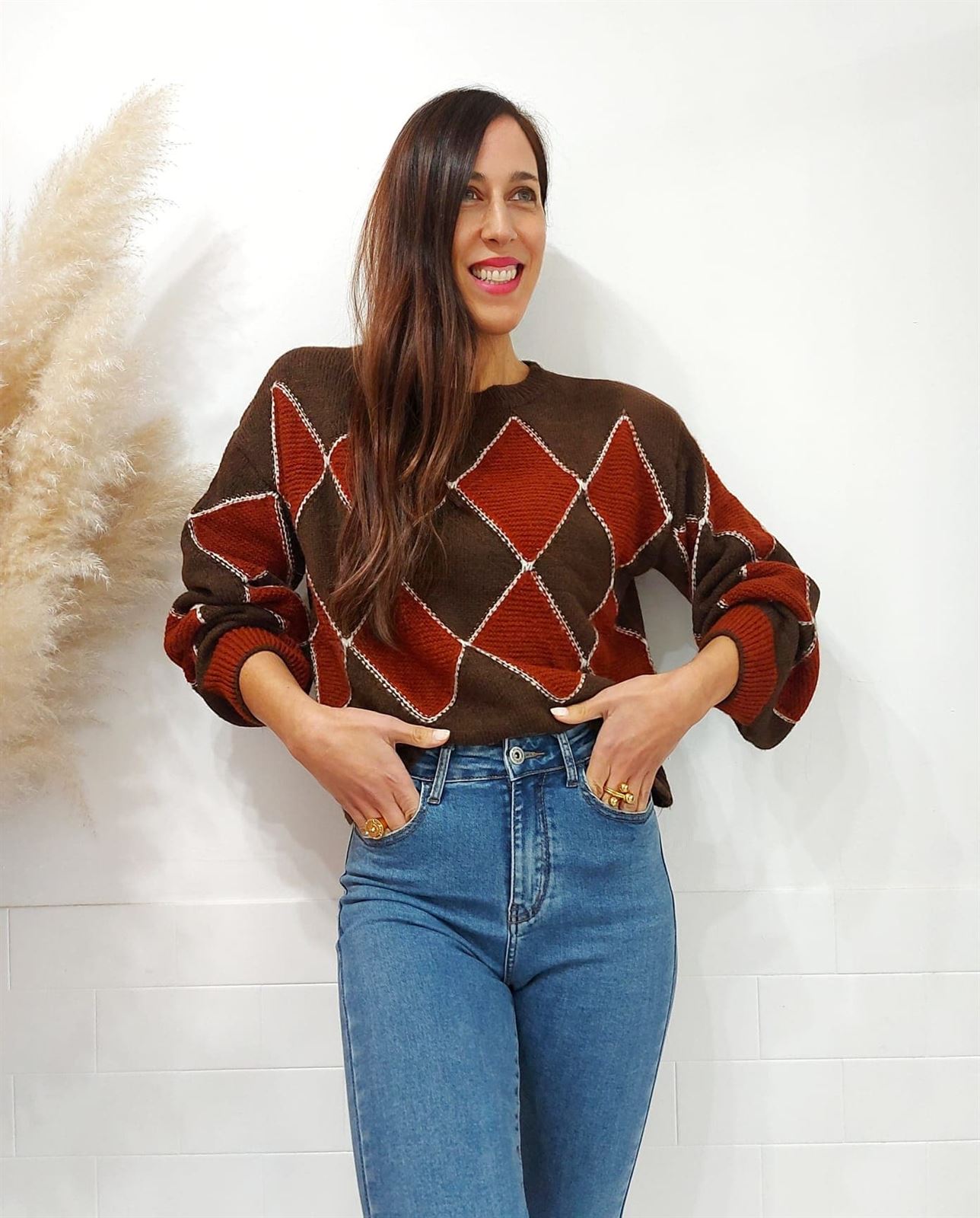 JERSEY ROMBOS CHOCOLATE - Imagen 1