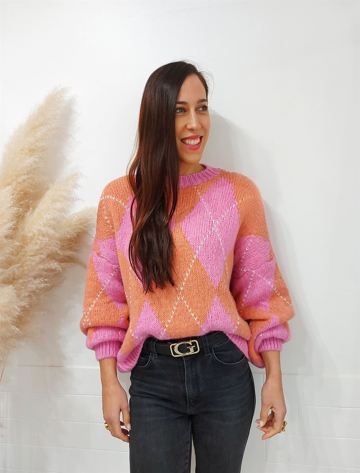 JERSEY ROMBOS FUCSIA - Imagen 1