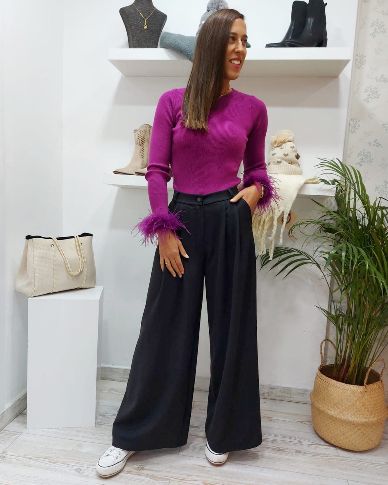 PANTALÓN ANCHO PINZAS NEGRO - Imagen 5