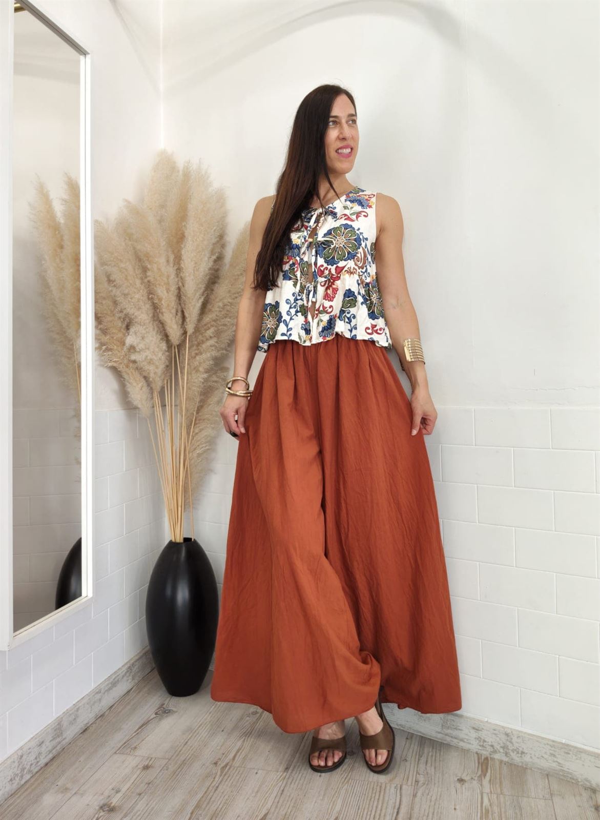 PANTALON ANCHO TEJA - Imagen 1