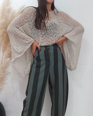 PANTALON BALLOON RAYAS BICOLOR KAKI - Imagen 1
