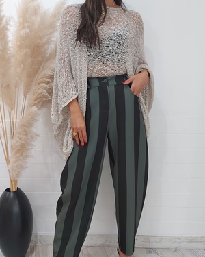 PANTALON BALLOON RAYAS BICOLOR KAKI - Imagen 2