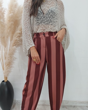 PANTALON BALLOON RAYAS BICOLOR TEJA - Imagen 1