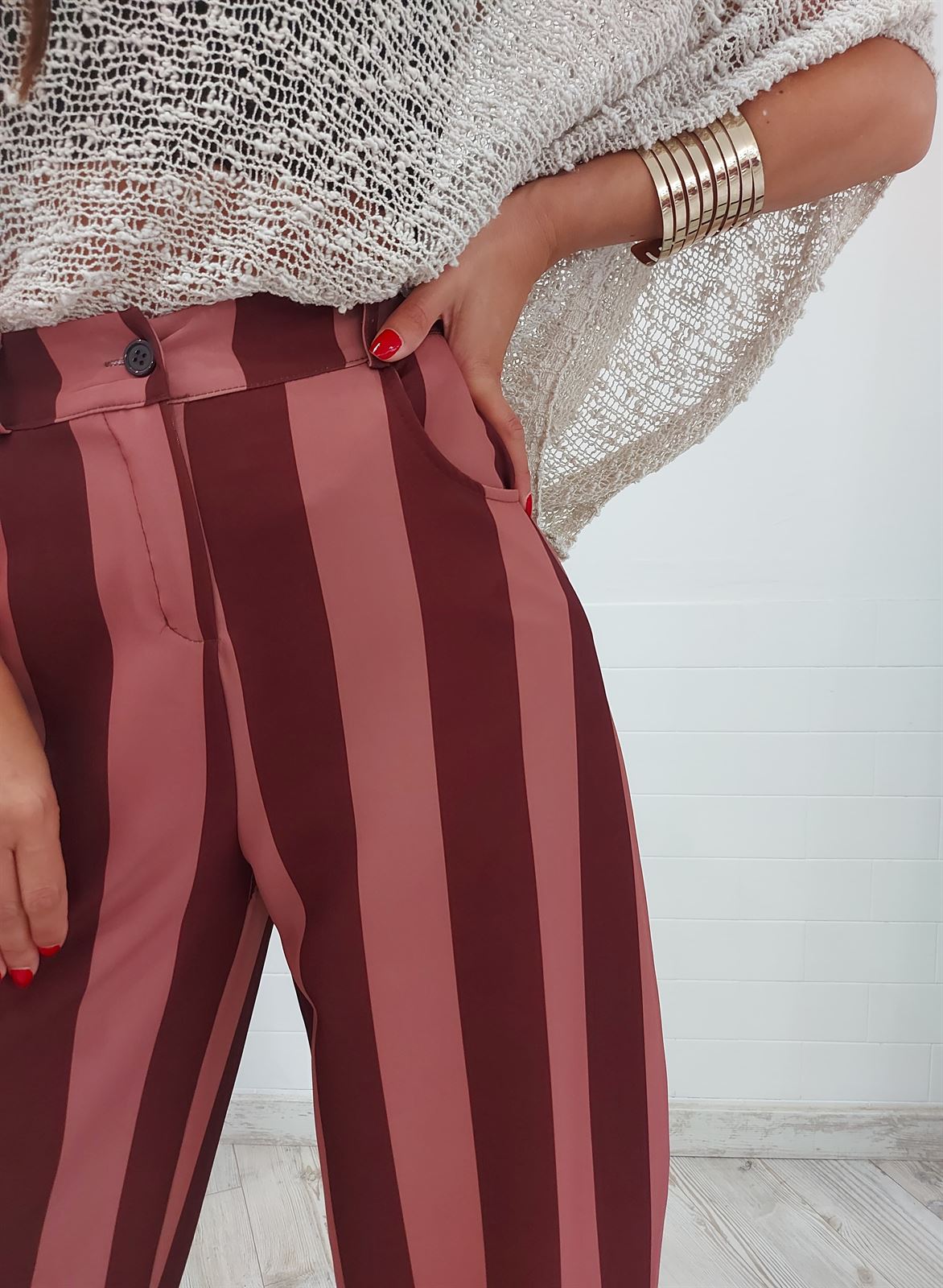 PANTALON BALLOON RAYAS BICOLOR TEJA - Imagen 2