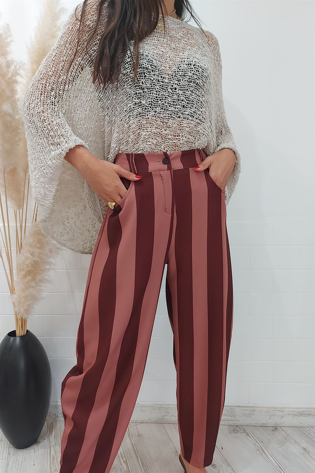PANTALON BALLOON RAYAS BICOLOR TEJA - Imagen 3