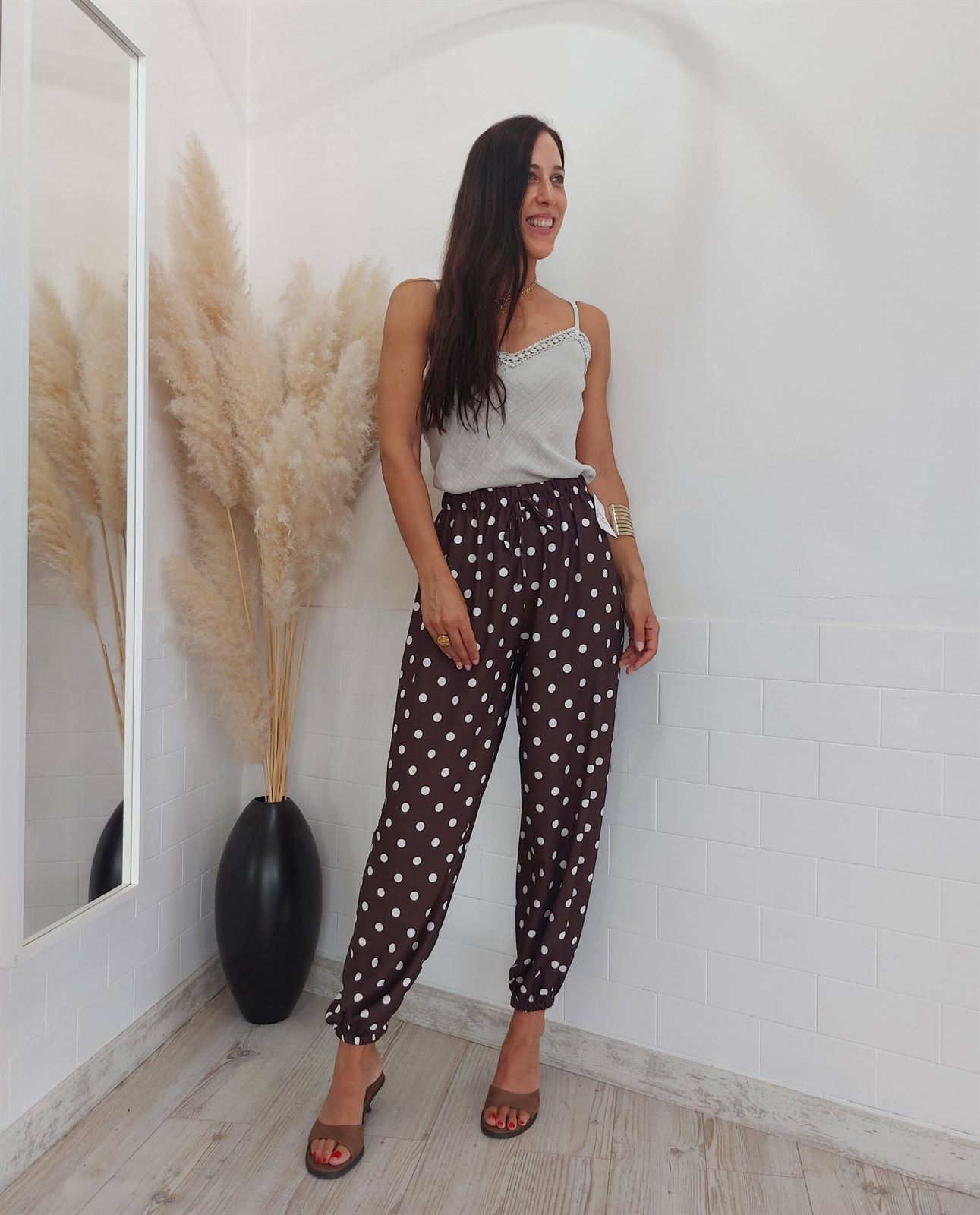 PANTALON BOMBACHO LUNARES CHOCOLATE - Imagen 1