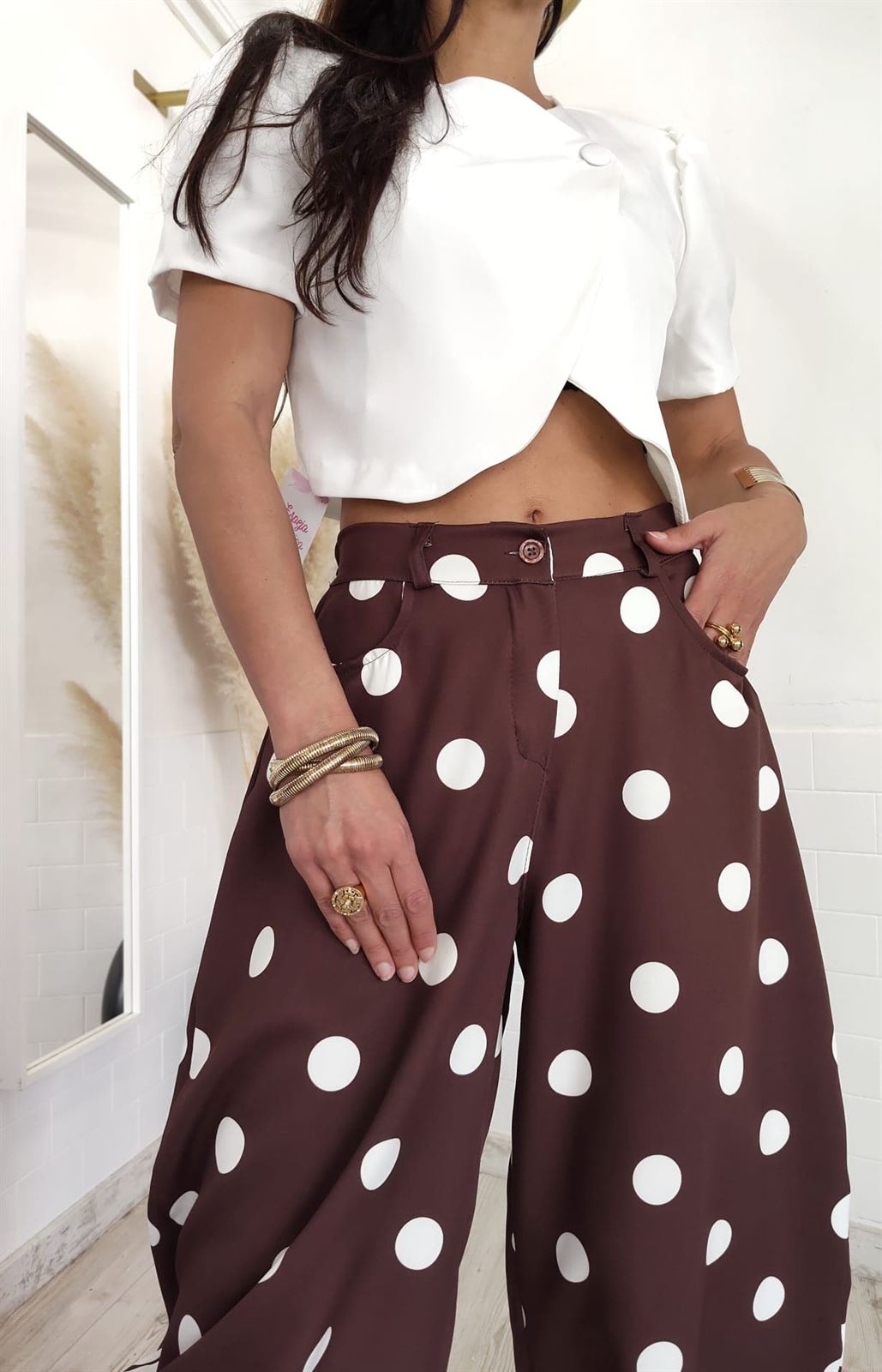 PANTALON GLOBO LUNARES CHOCOLATE - Imagen 2