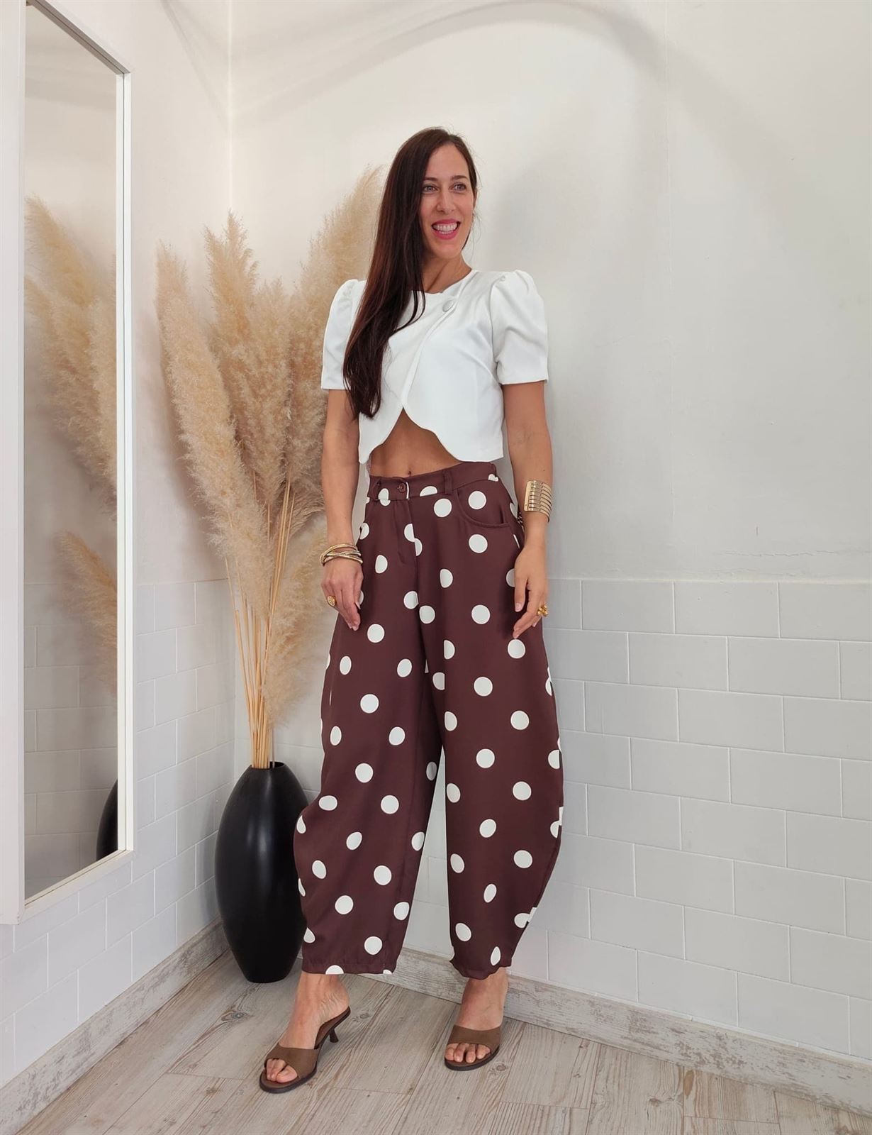 PANTALON GLOBO LUNARES CHOCOLATE - Imagen 4