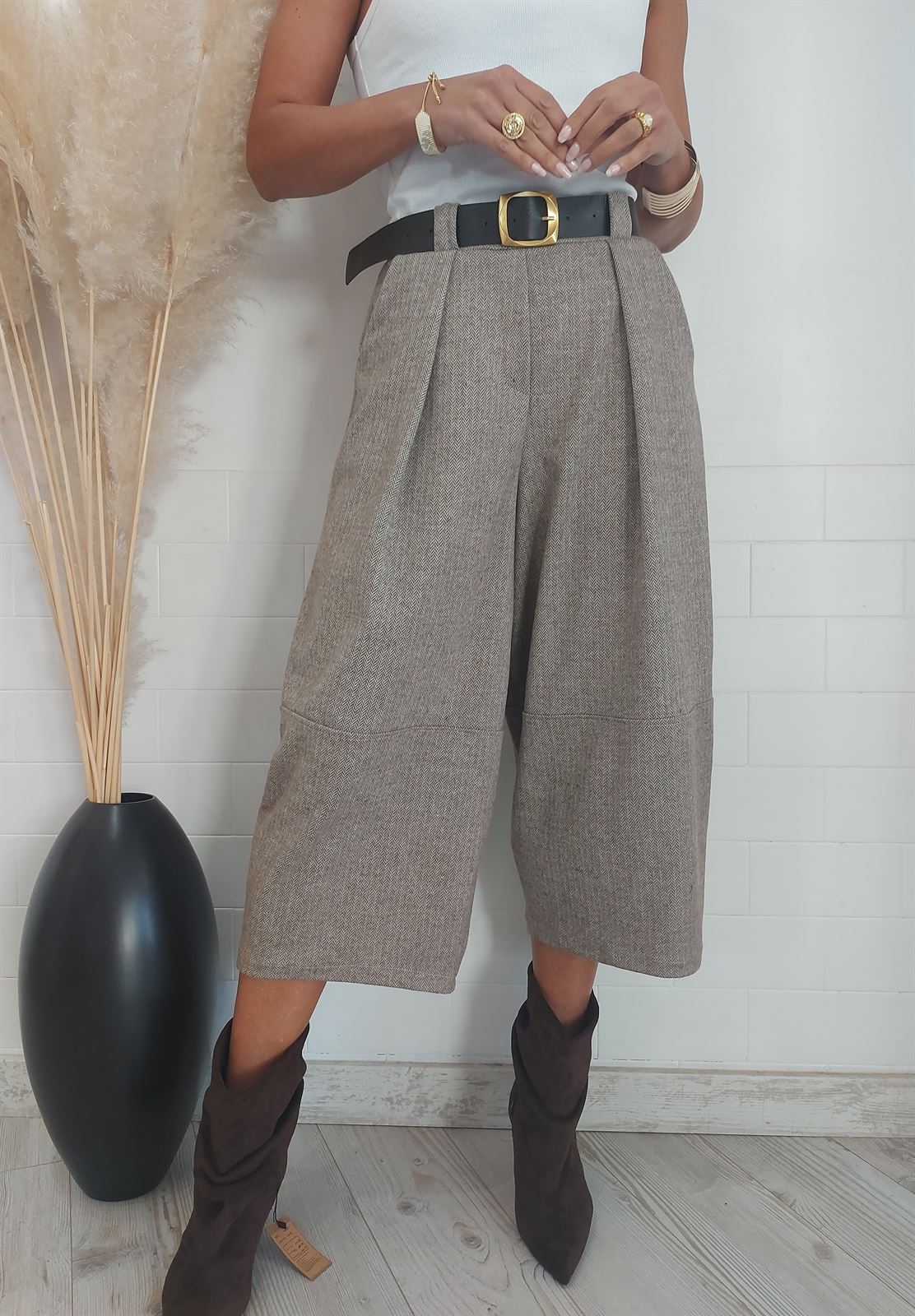 PANTALON MIDI BEIGE - Imagen 1